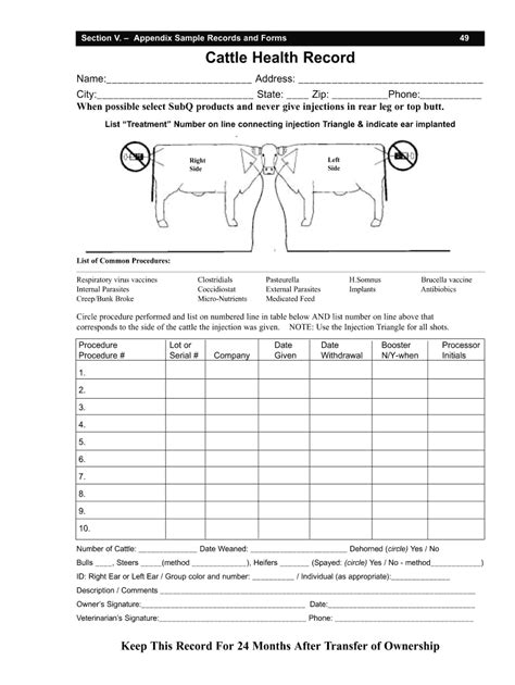 Printable Cattle Record Keeping Forms